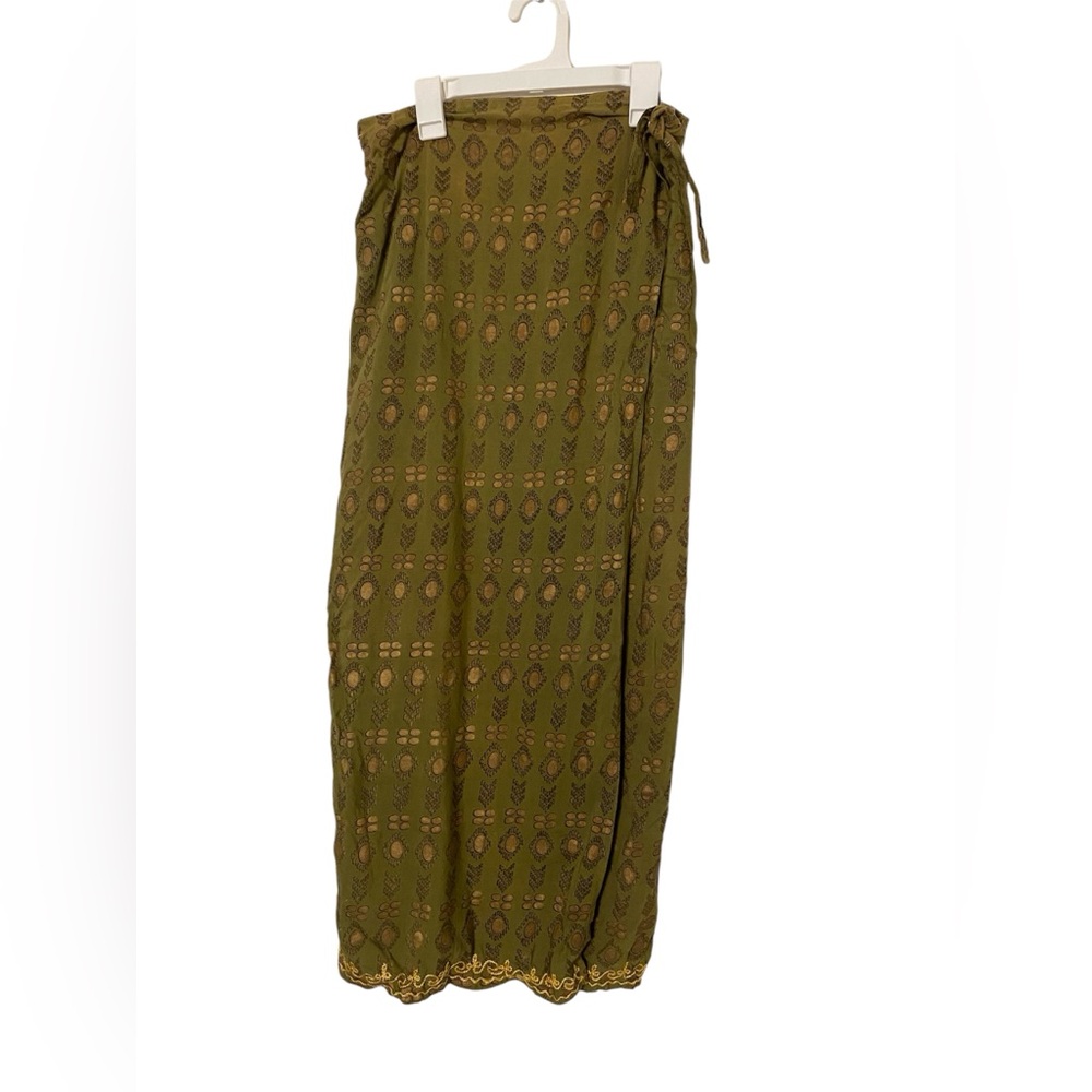 Simply Heritage Green Wrap Skirt with Embroidery Detail
